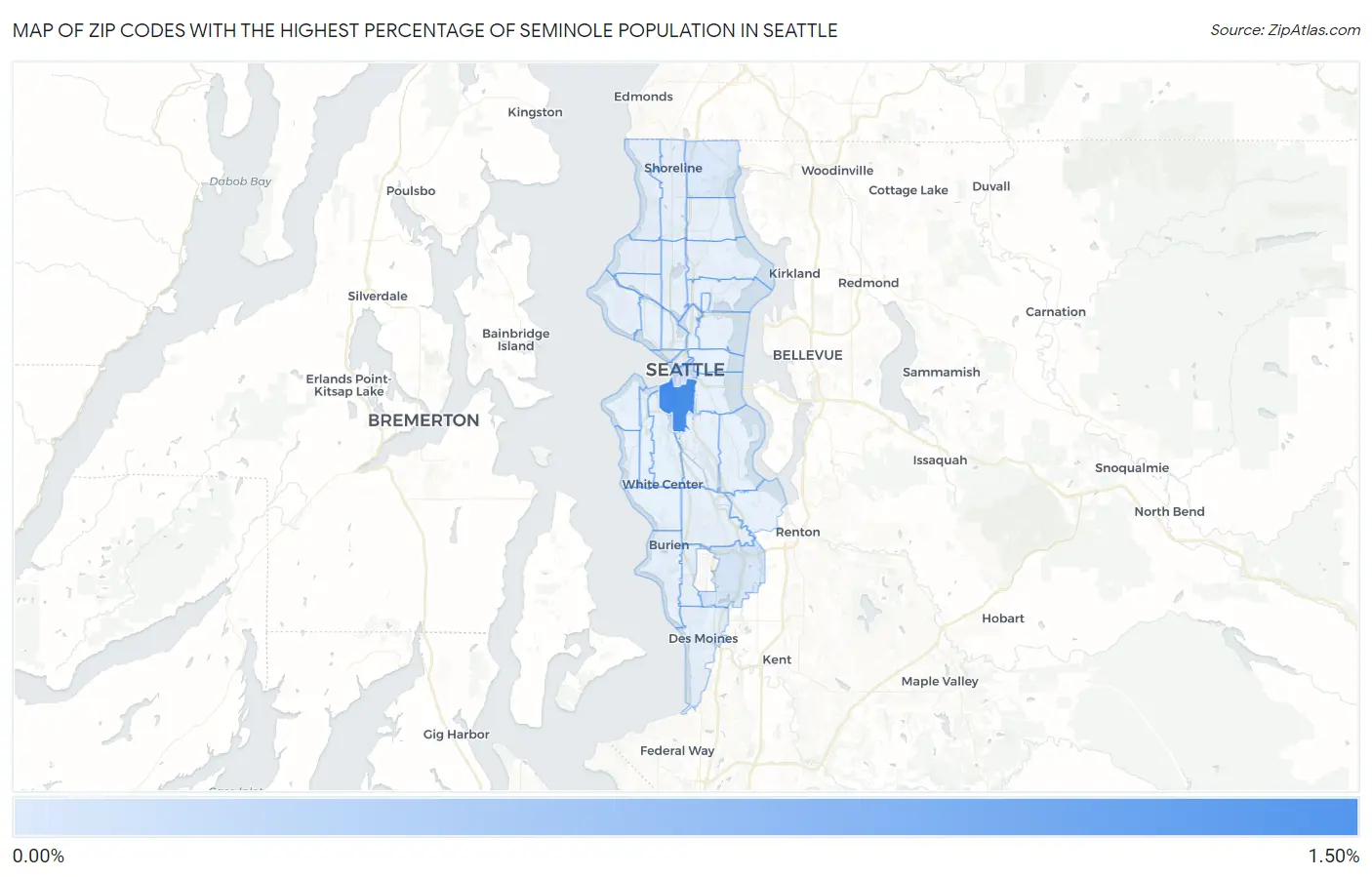 Zip Codes with the Highest Percentage of Seminole Population in Seattle Map