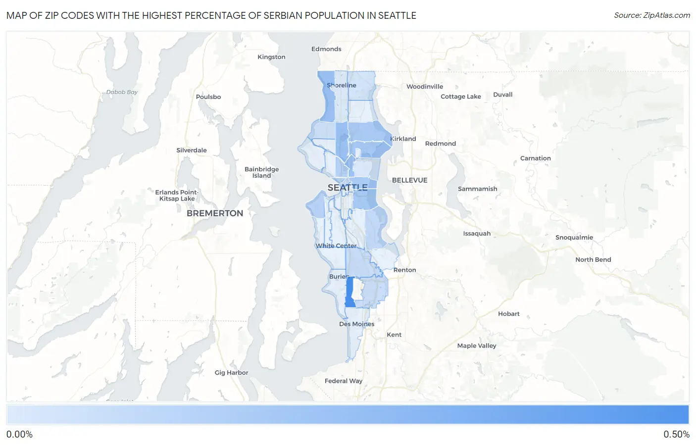 Zip Codes with the Highest Percentage of Serbian Population in Seattle Map