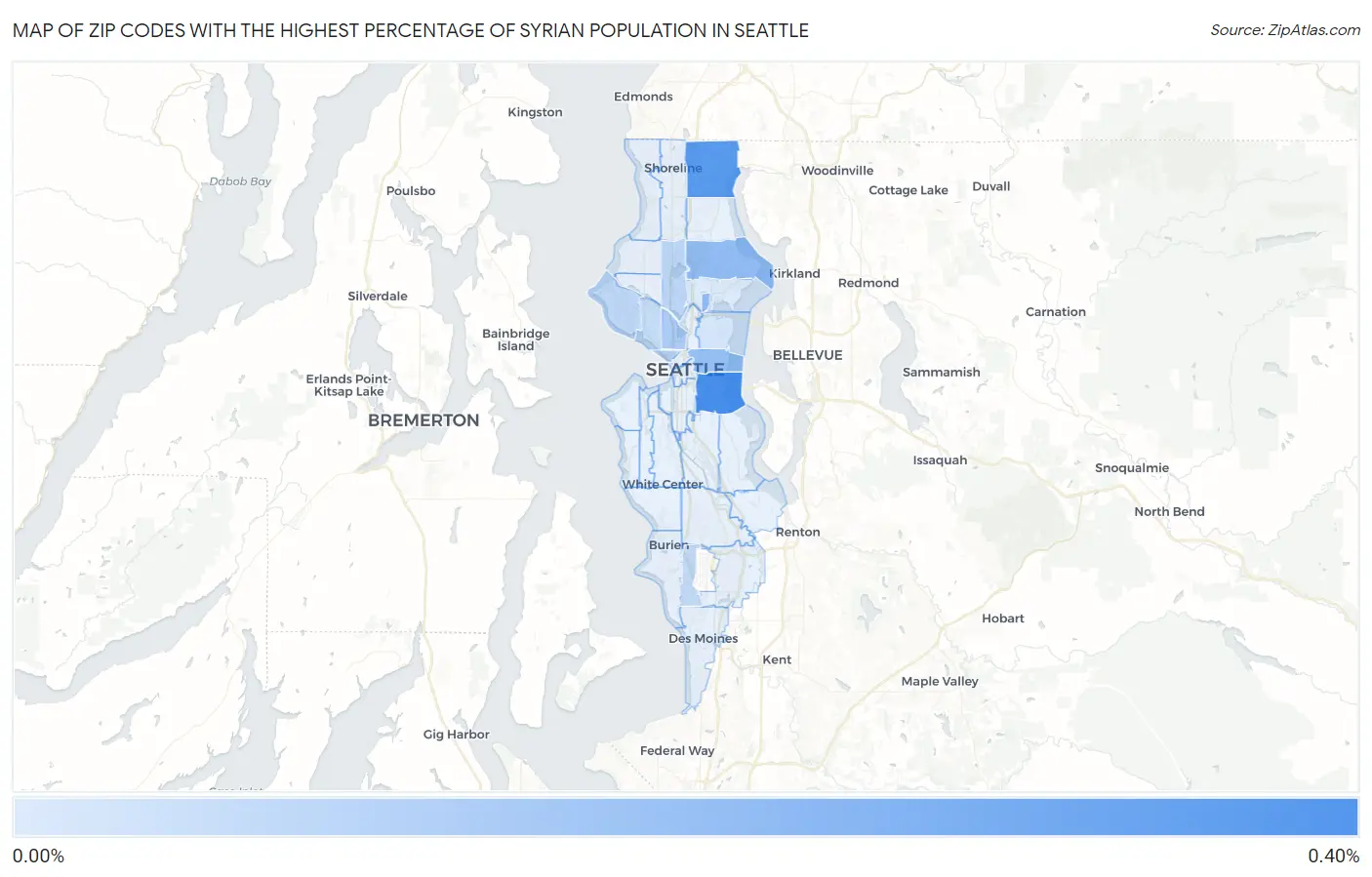 Zip Codes with the Highest Percentage of Syrian Population in Seattle Map