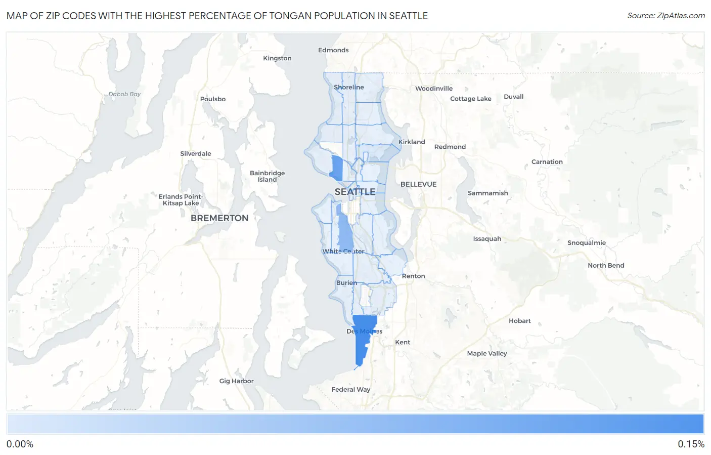 Zip Codes with the Highest Percentage of Tongan Population in Seattle Map