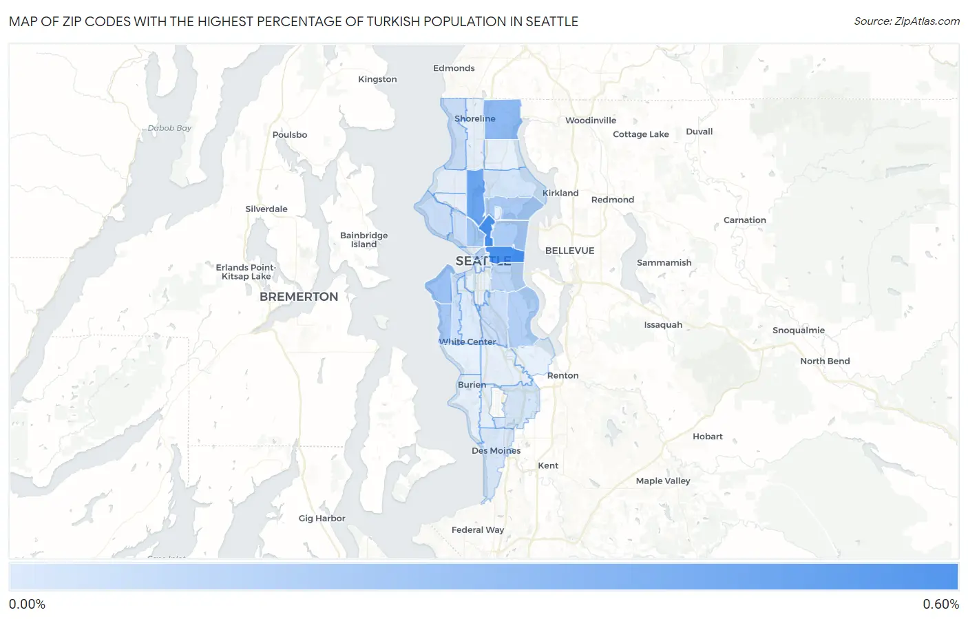 Zip Codes with the Highest Percentage of Turkish Population in Seattle Map