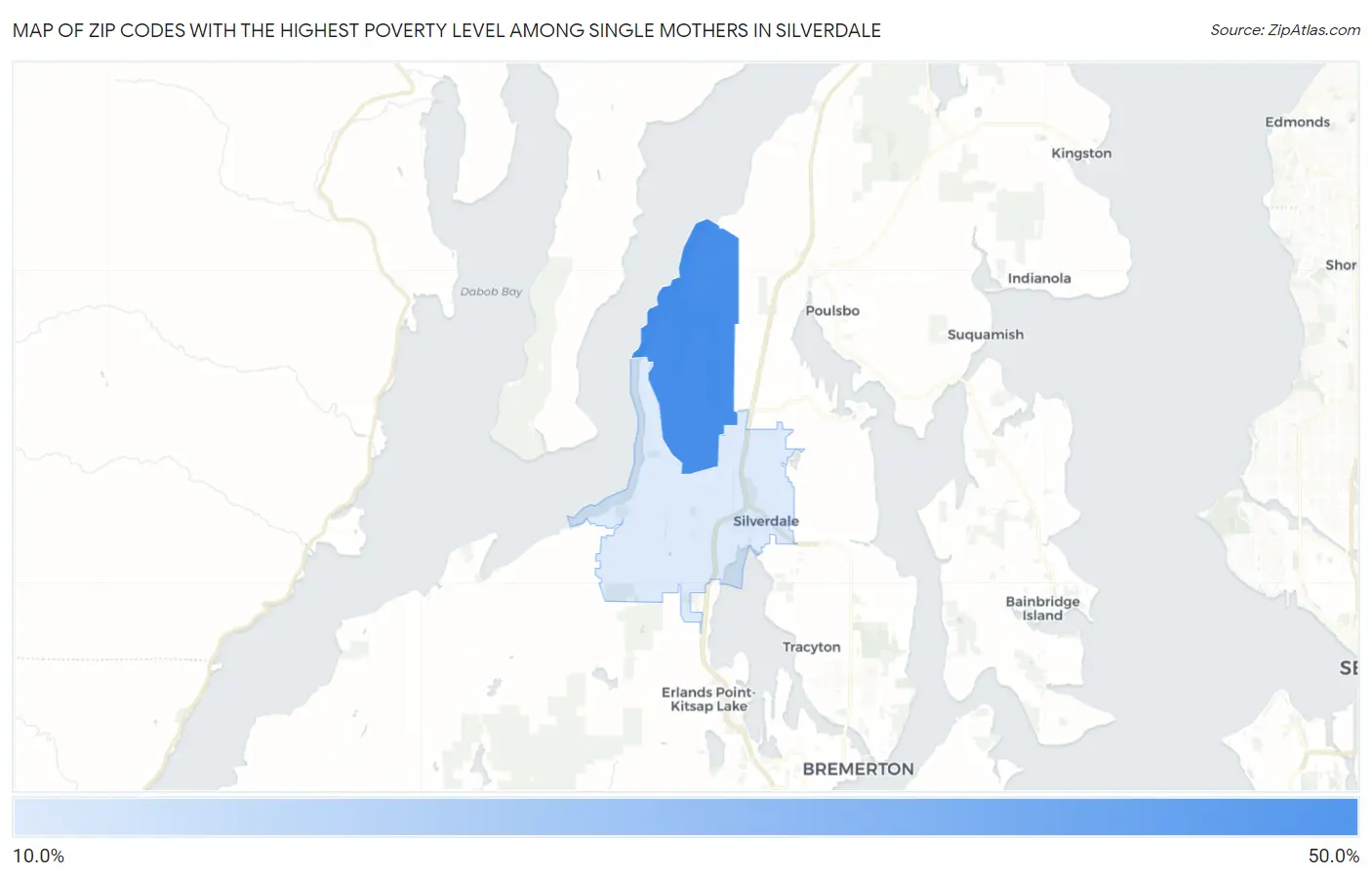 Zip Codes with the Highest Poverty Level Among Single Mothers in Silverdale Map