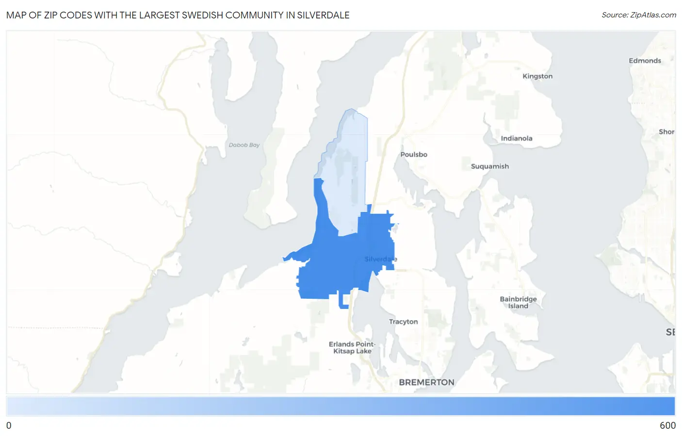 Zip Codes with the Largest Swedish Community in Silverdale Map