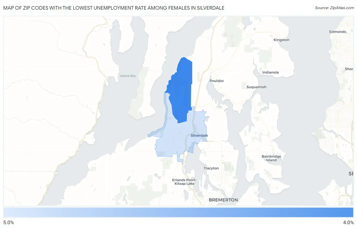 Zip Codes with the Lowest Unemployment Rate Among Females in Silverdale Map