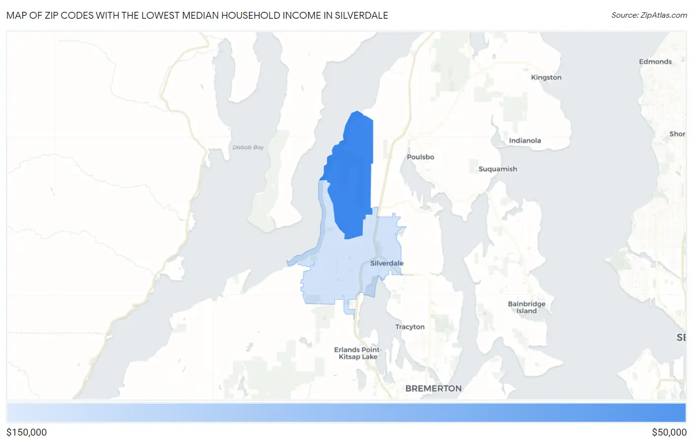 Zip Codes with the Lowest Median Household Income in Silverdale Map