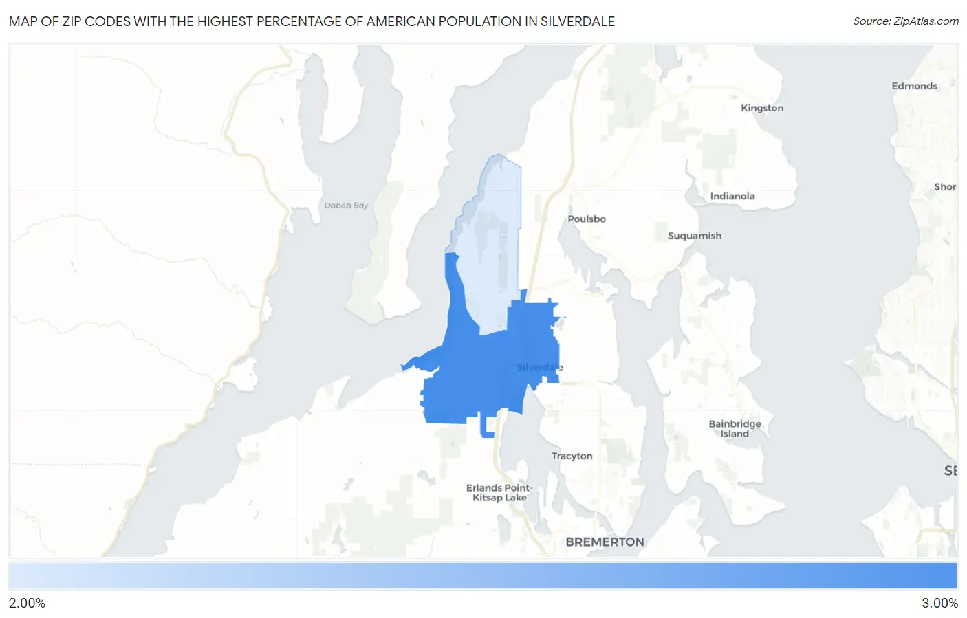 Zip Codes with the Highest Percentage of American Population in Silverdale Map