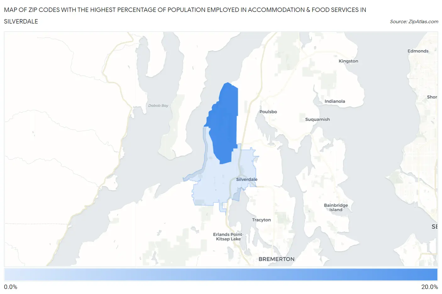 Zip Codes with the Highest Percentage of Population Employed in Accommodation & Food Services in Silverdale Map