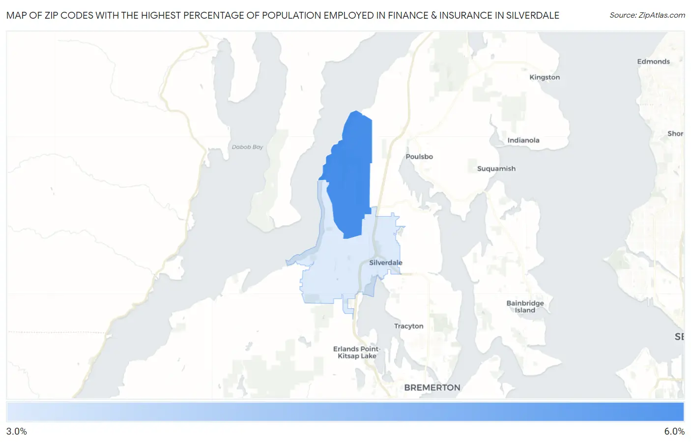 Zip Codes with the Highest Percentage of Population Employed in Finance & Insurance in Silverdale Map