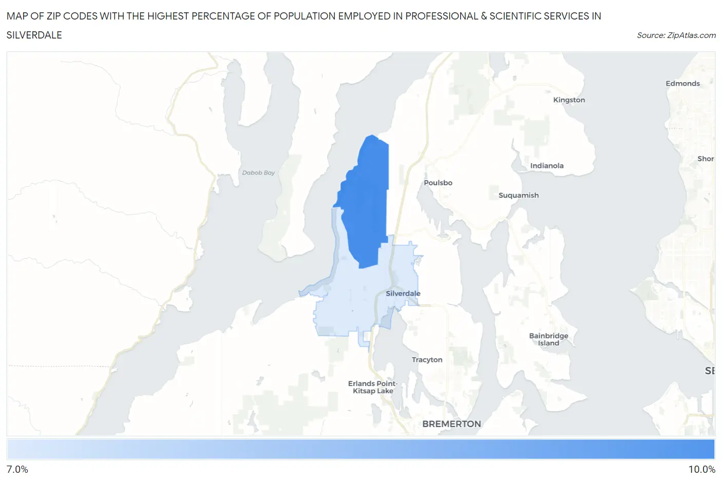 Zip Codes with the Highest Percentage of Population Employed in Professional & Scientific Services in Silverdale Map