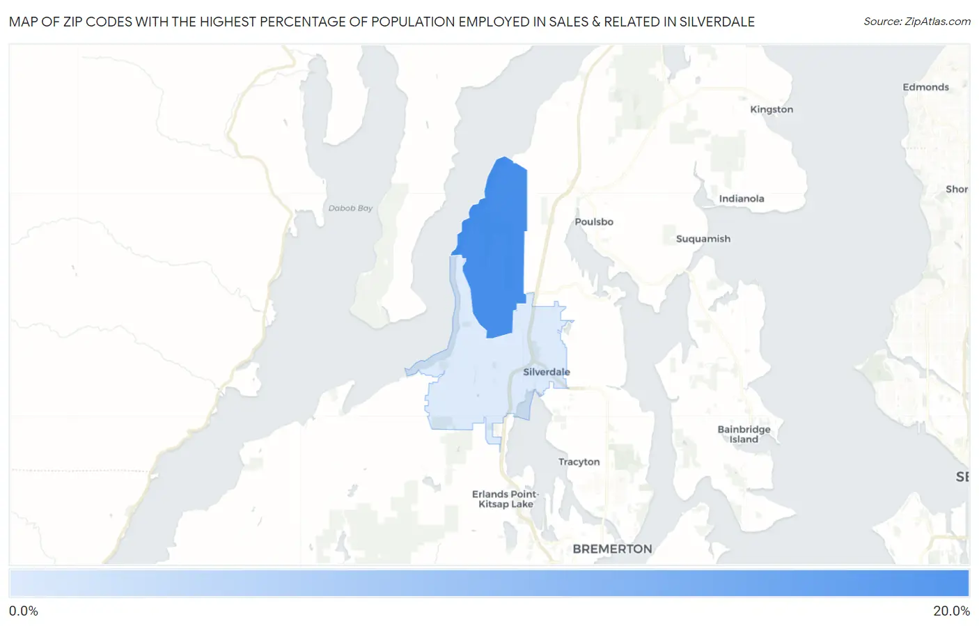 Zip Codes with the Highest Percentage of Population Employed in Sales & Related in Silverdale Map