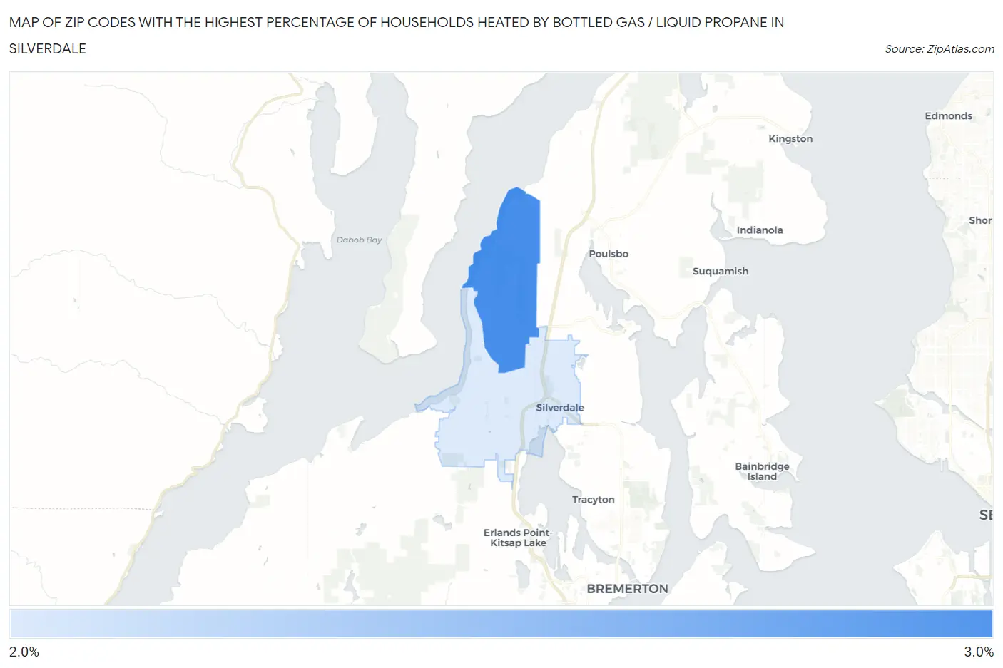 Zip Codes with the Highest Percentage of Households Heated by Bottled Gas / Liquid Propane in Silverdale Map