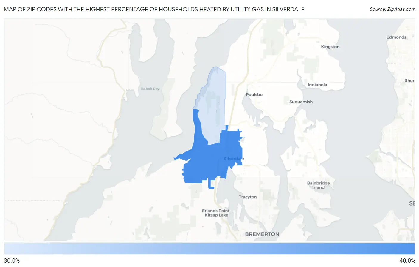 Zip Codes with the Highest Percentage of Households Heated by Utility Gas in Silverdale Map
