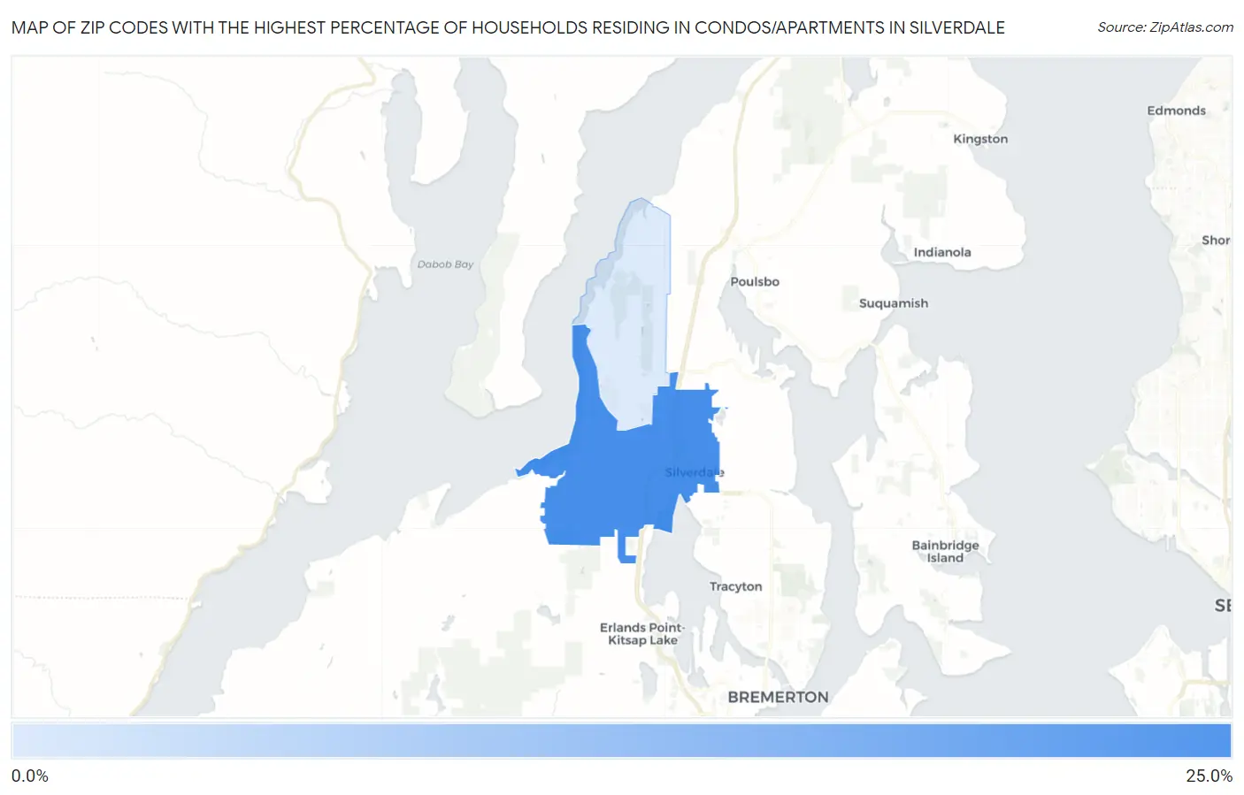 Zip Codes with the Highest Percentage of Households Residing in Condos/Apartments in Silverdale Map