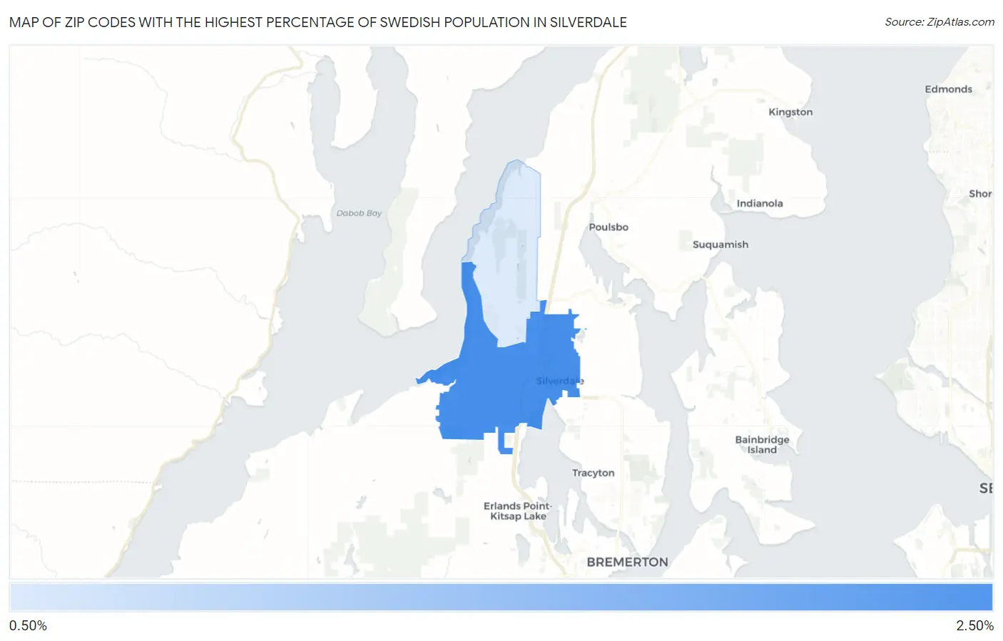 Zip Codes with the Highest Percentage of Swedish Population in Silverdale Map