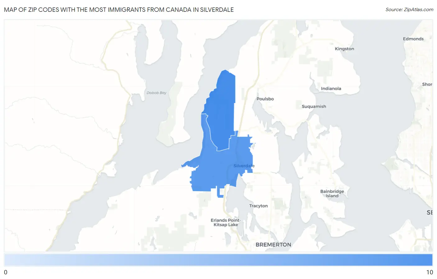 Zip Codes with the Most Immigrants from Canada in Silverdale Map