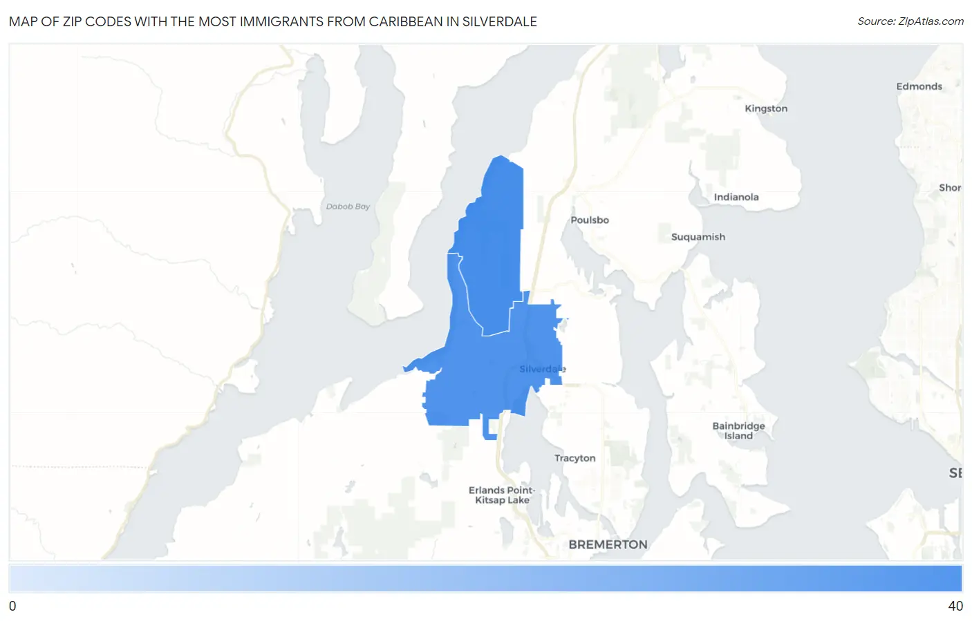 Zip Codes with the Most Immigrants from Caribbean in Silverdale Map