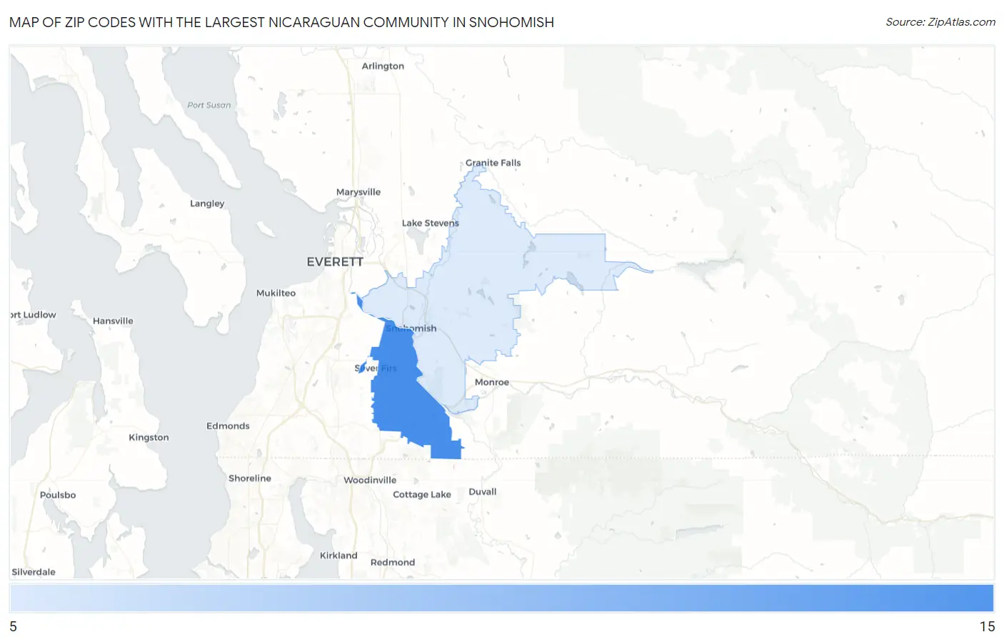 Zip Codes with the Largest Nicaraguan Community in Snohomish Map
