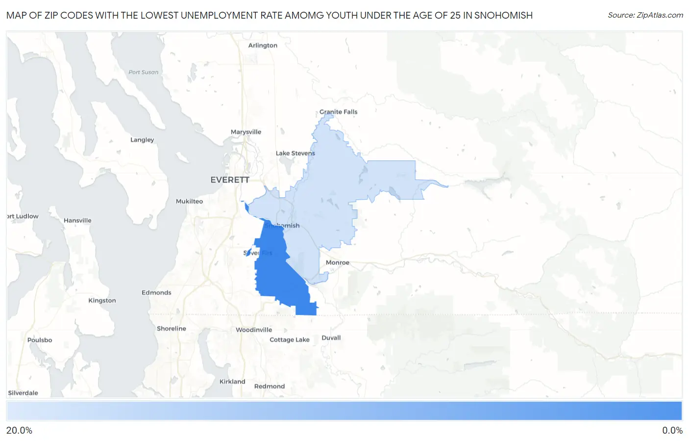 Zip Codes with the Lowest Unemployment Rate Amomg Youth Under the Age of 25 in Snohomish Map