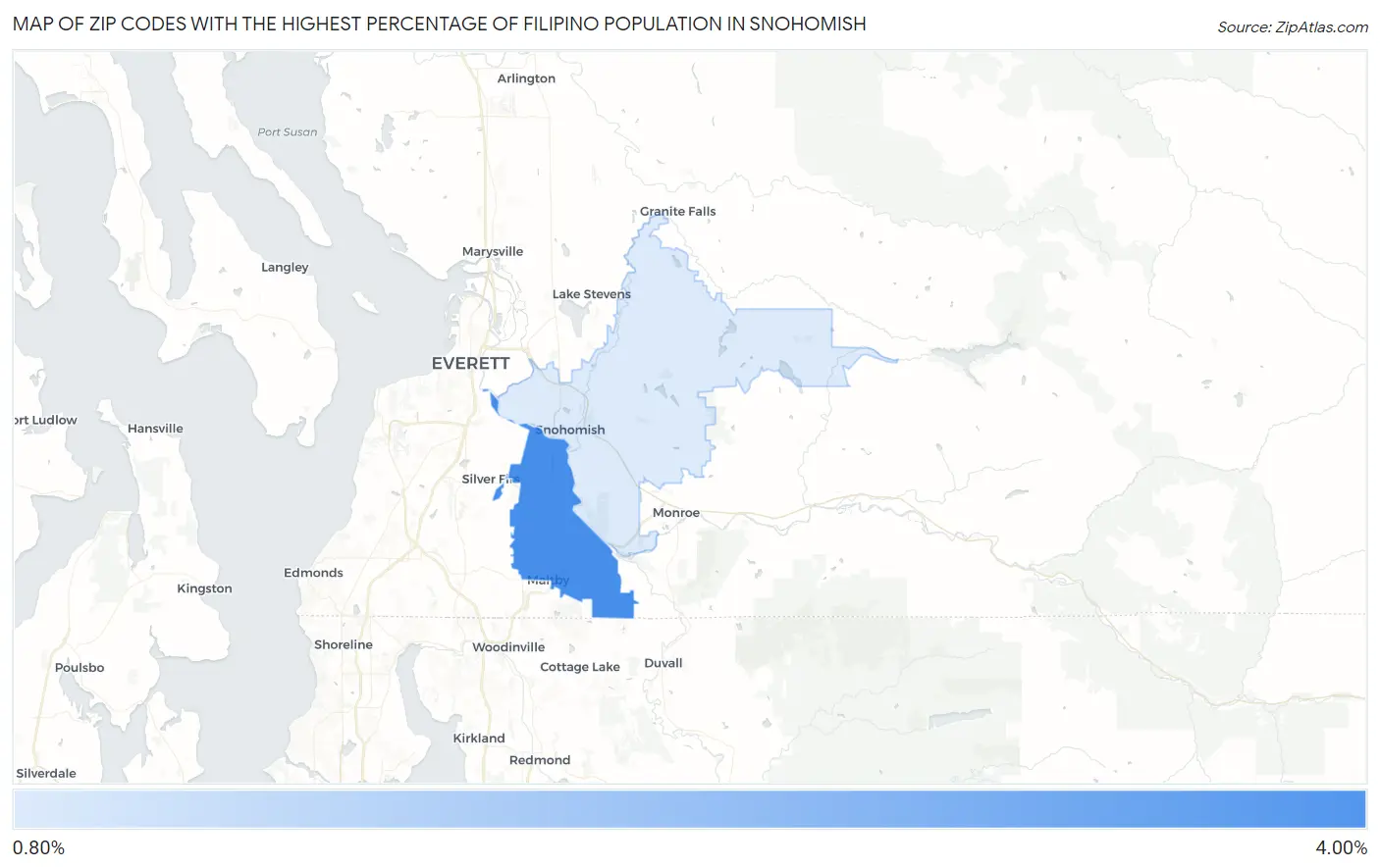 Zip Codes with the Highest Percentage of Filipino Population in Snohomish Map