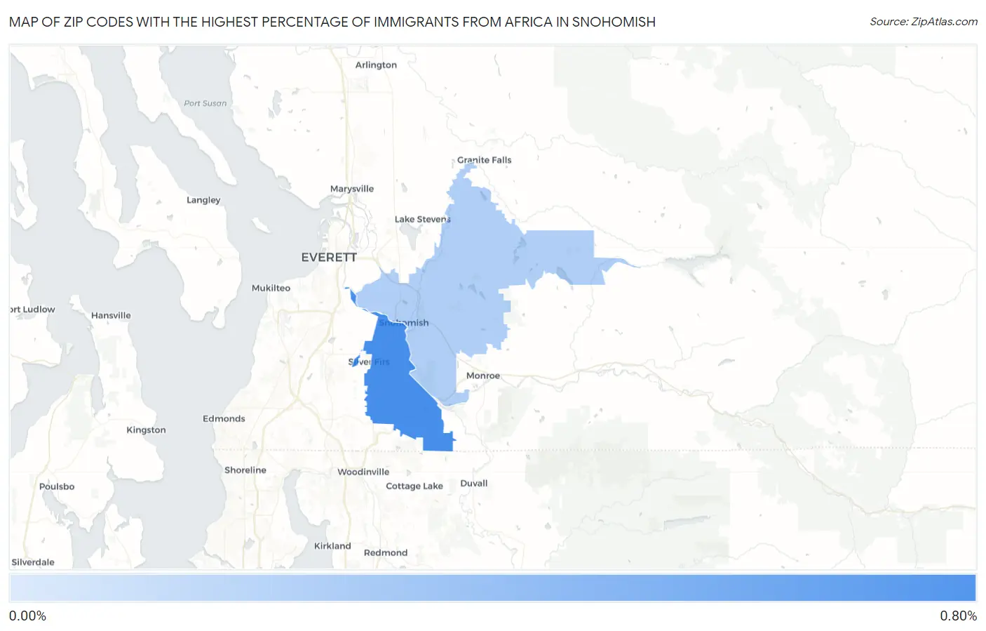 Zip Codes with the Highest Percentage of Immigrants from Africa in Snohomish Map