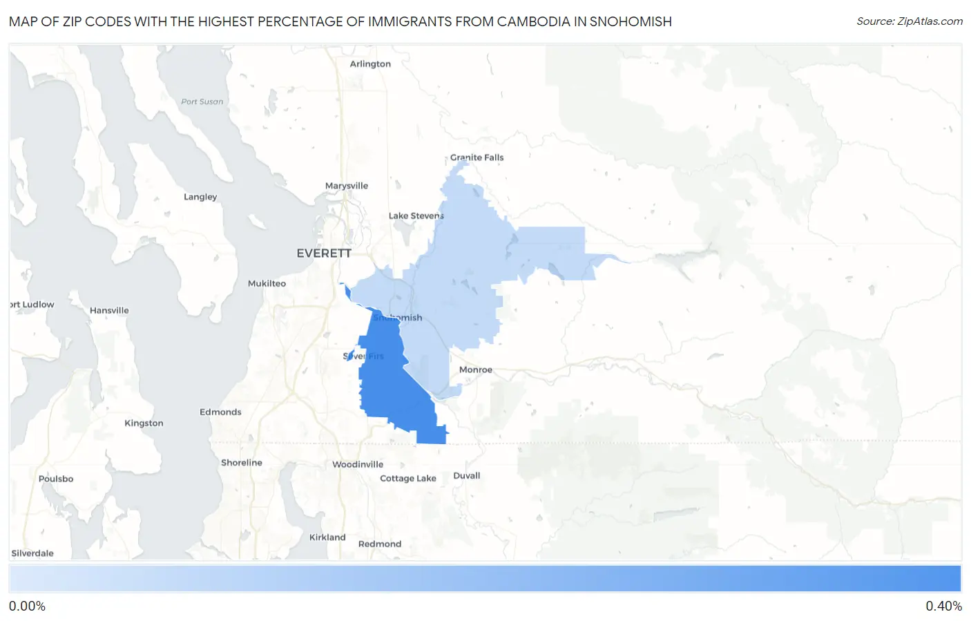 Zip Codes with the Highest Percentage of Immigrants from Cambodia in Snohomish Map