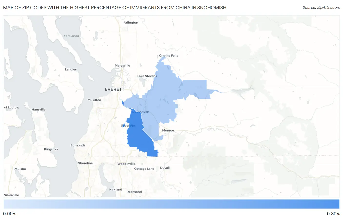 Zip Codes with the Highest Percentage of Immigrants from China in Snohomish Map