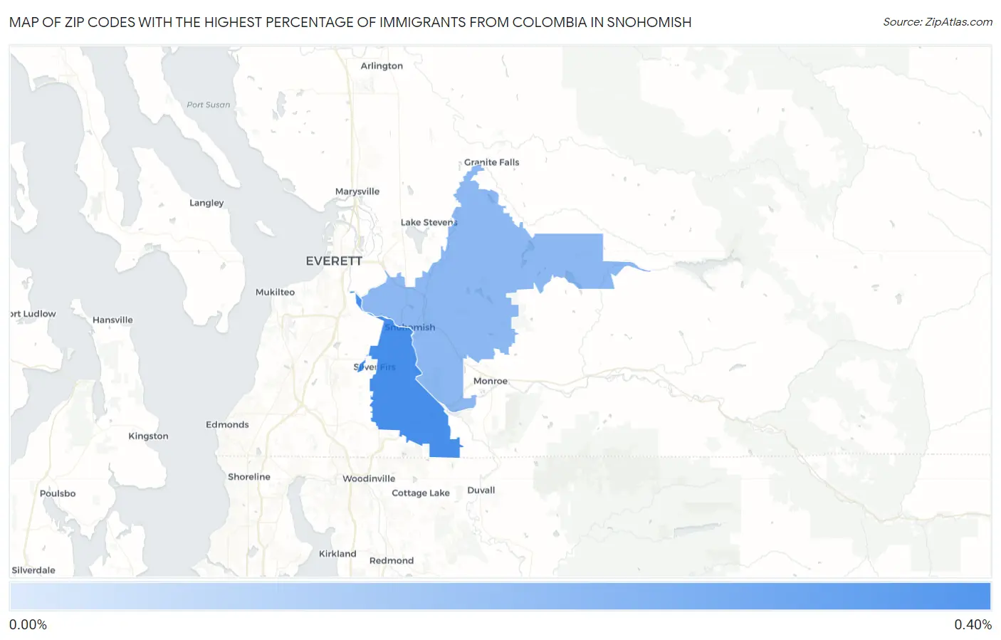 Zip Codes with the Highest Percentage of Immigrants from Colombia in Snohomish Map