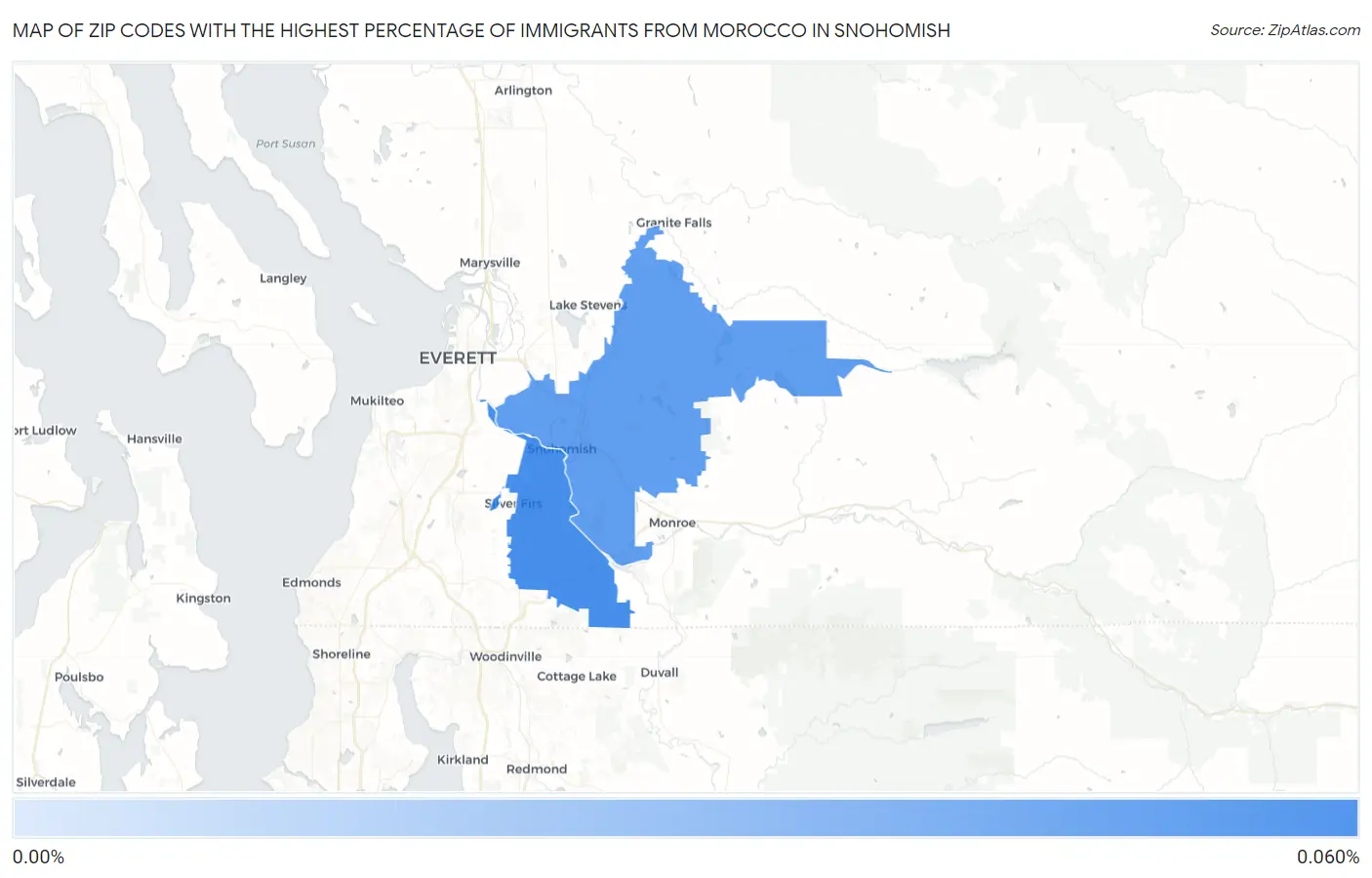 Zip Codes with the Highest Percentage of Immigrants from Morocco in Snohomish Map