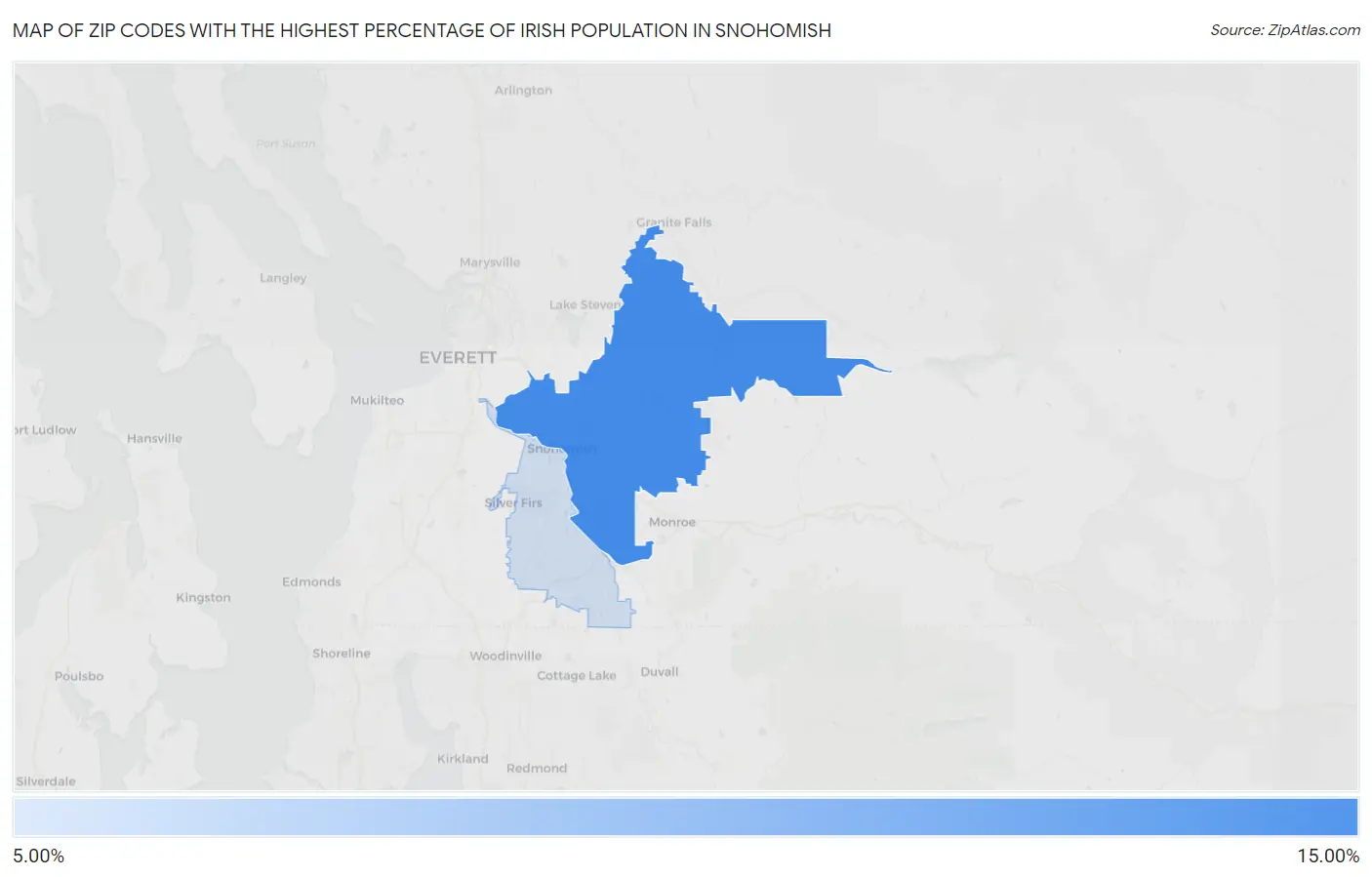 Zip Codes with the Highest Percentage of Irish Population in Snohomish Map