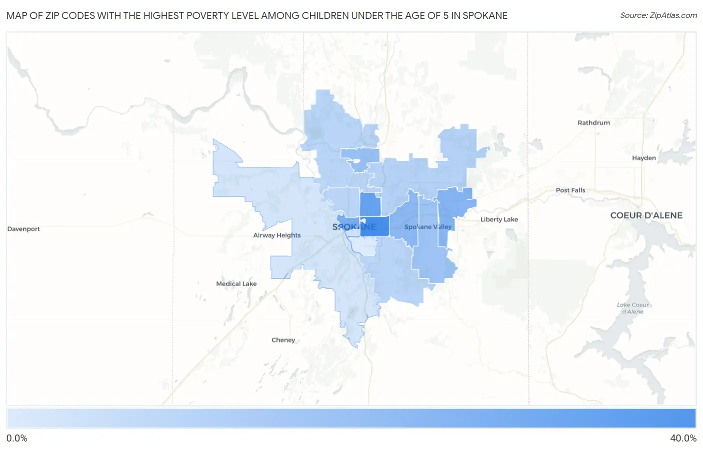 Zip Codes with the Highest Poverty Level Among Children Under the Age of 5 in Spokane Map