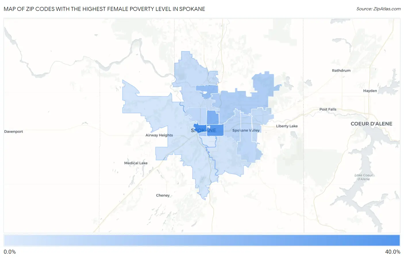 Zip Codes with the Highest Female Poverty Level in Spokane Map