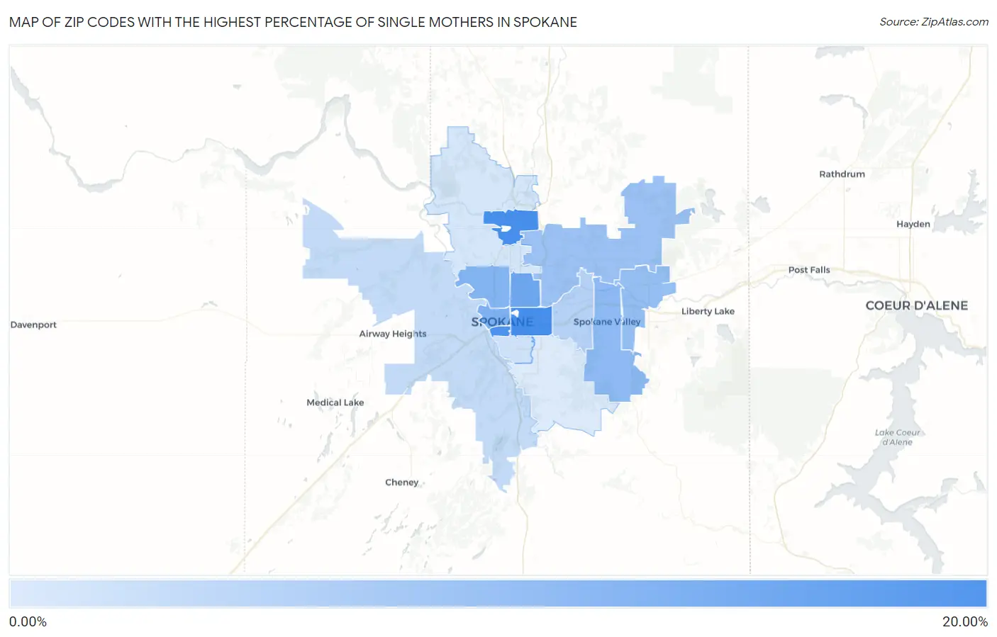 Zip Codes with the Highest Percentage of Single Mothers in Spokane Map