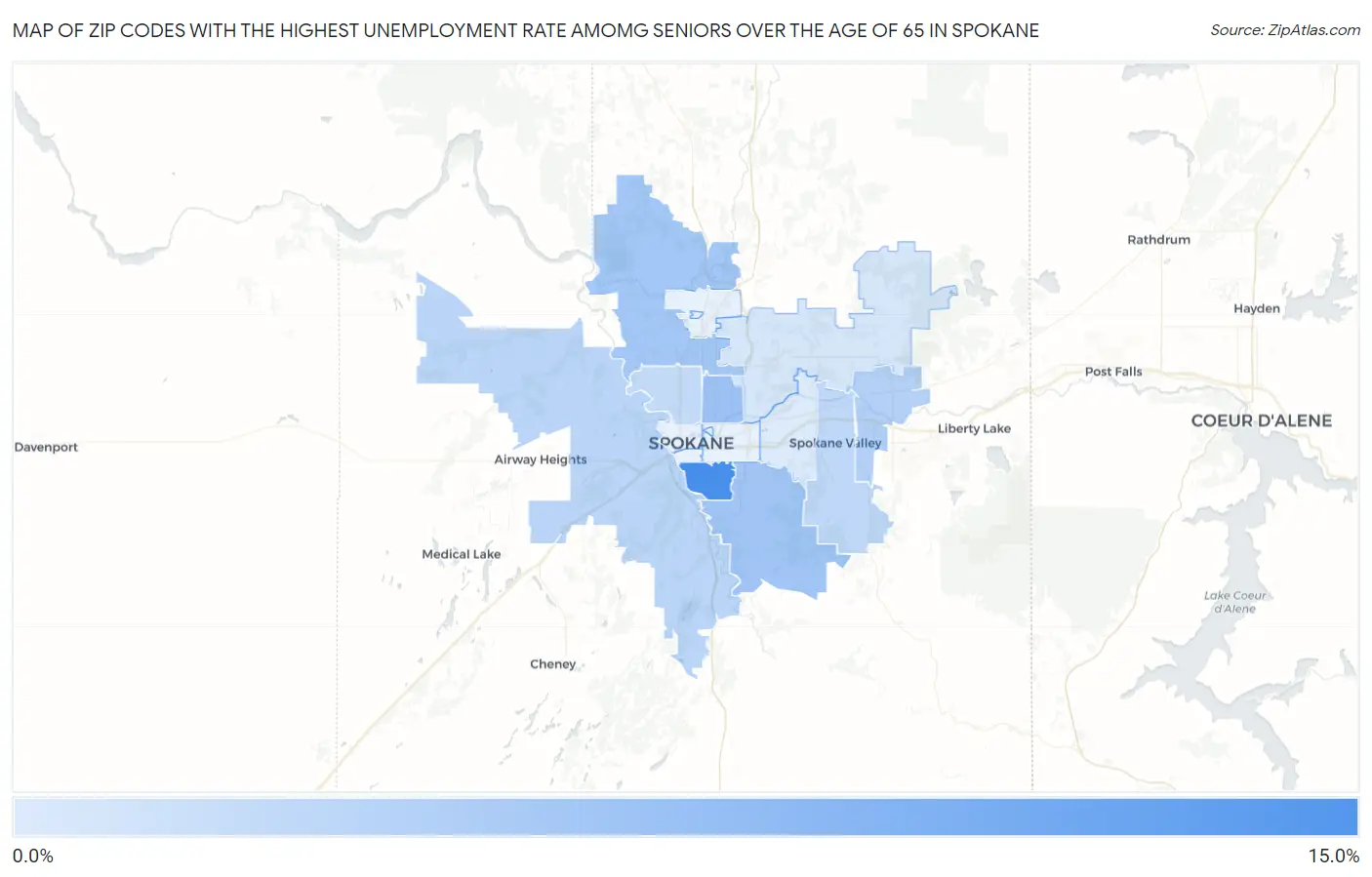 Zip Codes with the Highest Unemployment Rate Amomg Seniors Over the Age of 65 in Spokane Map