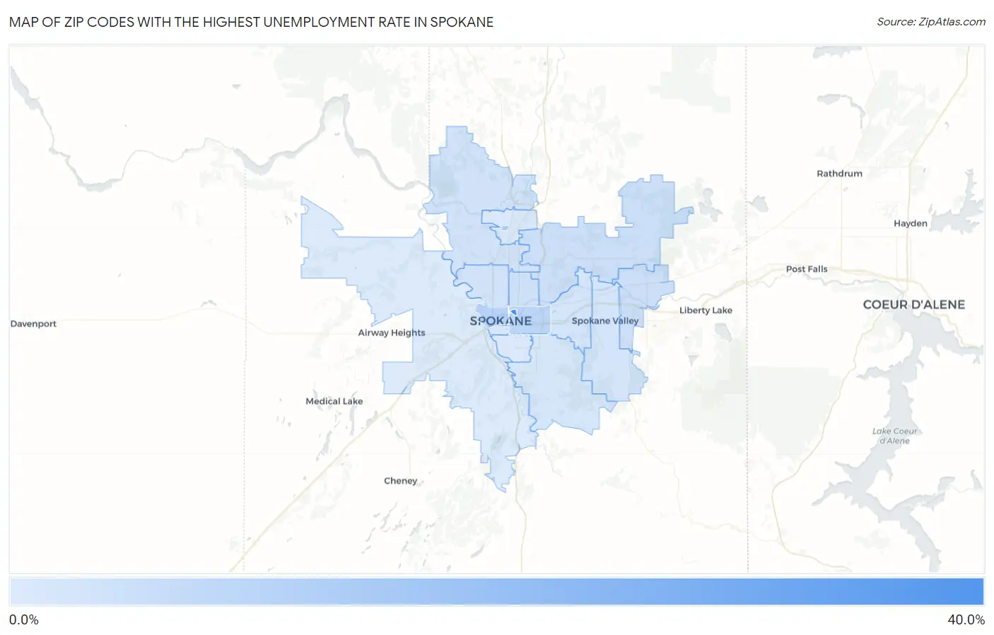 Zip Codes with the Highest Unemployment Rate in Spokane Map