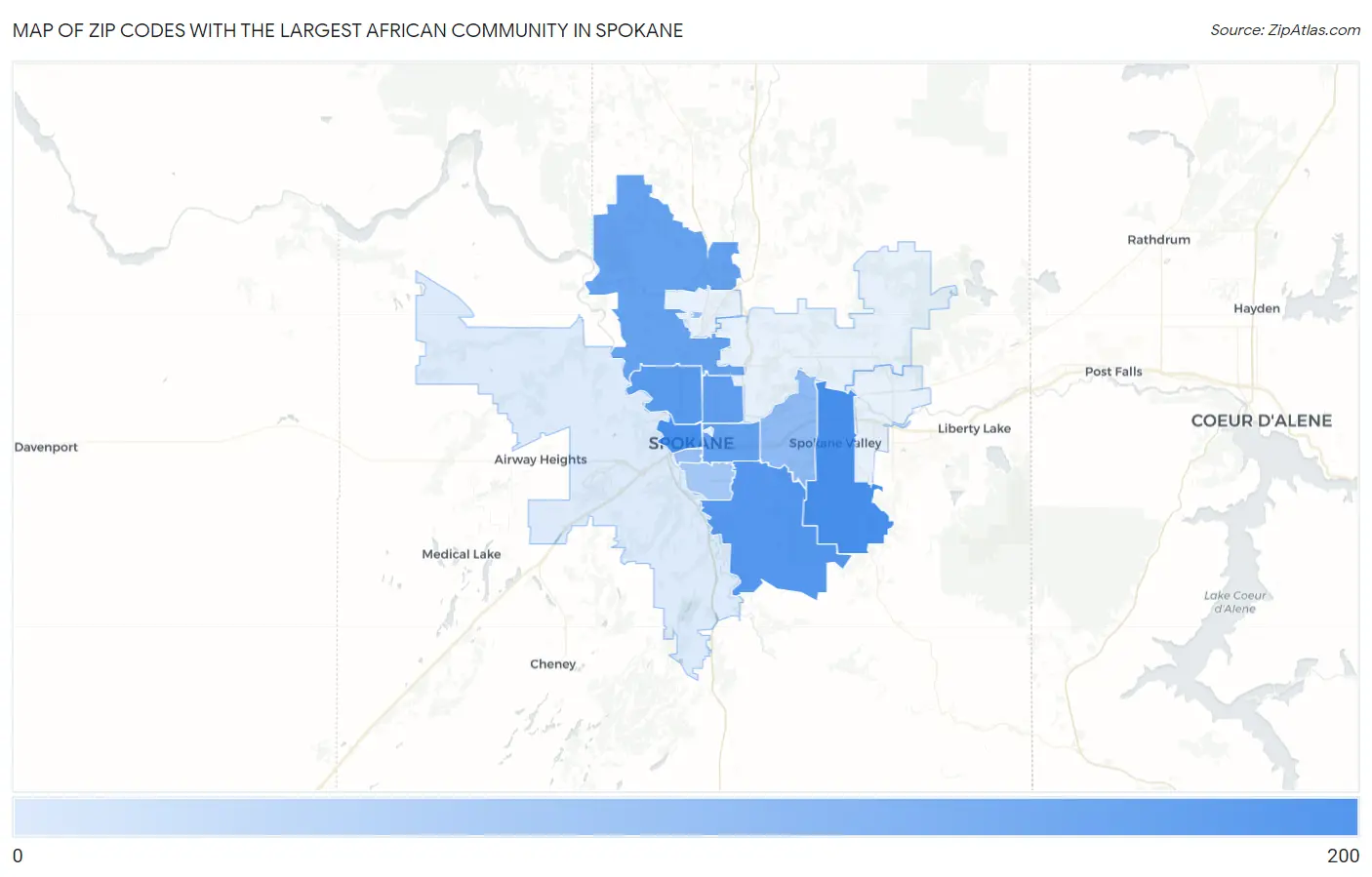 Zip Codes with the Largest African Community in Spokane Map