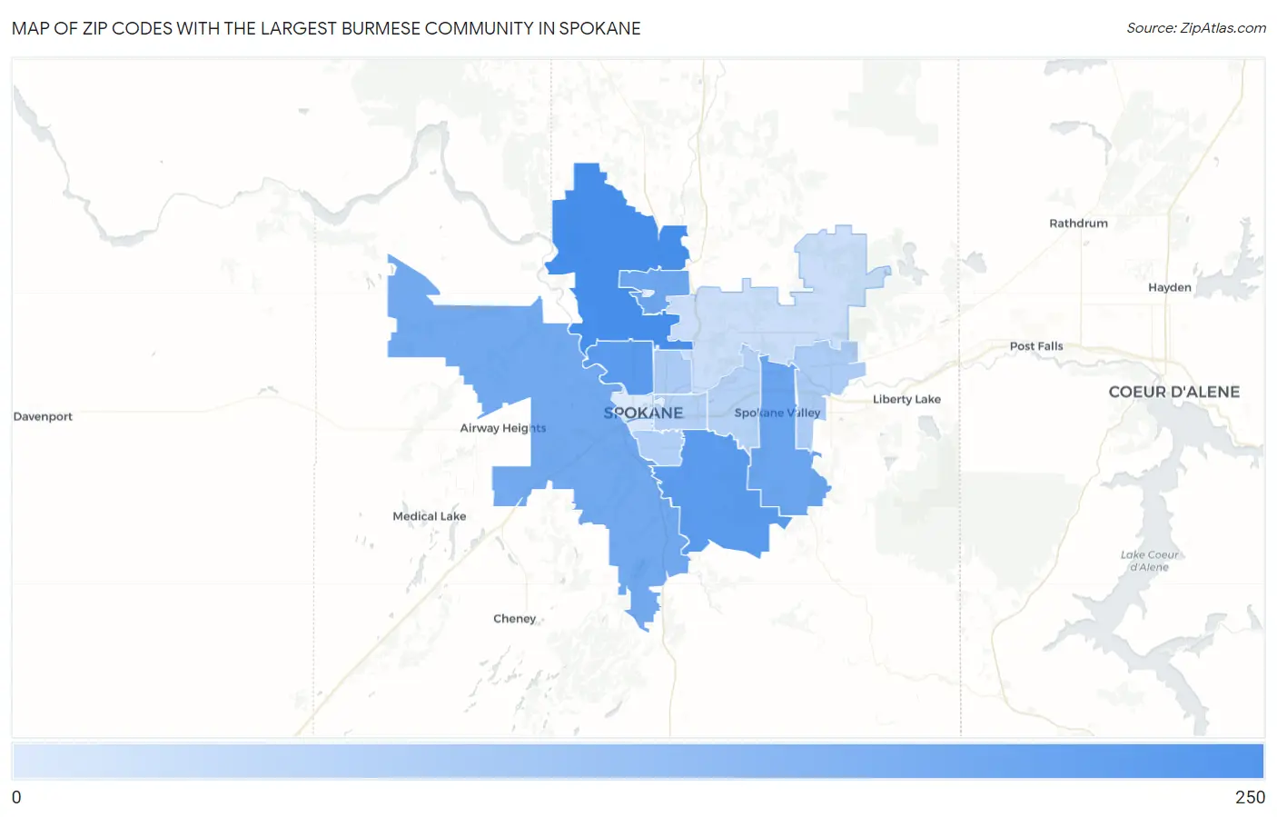 Zip Codes with the Largest Burmese Community in Spokane Map
