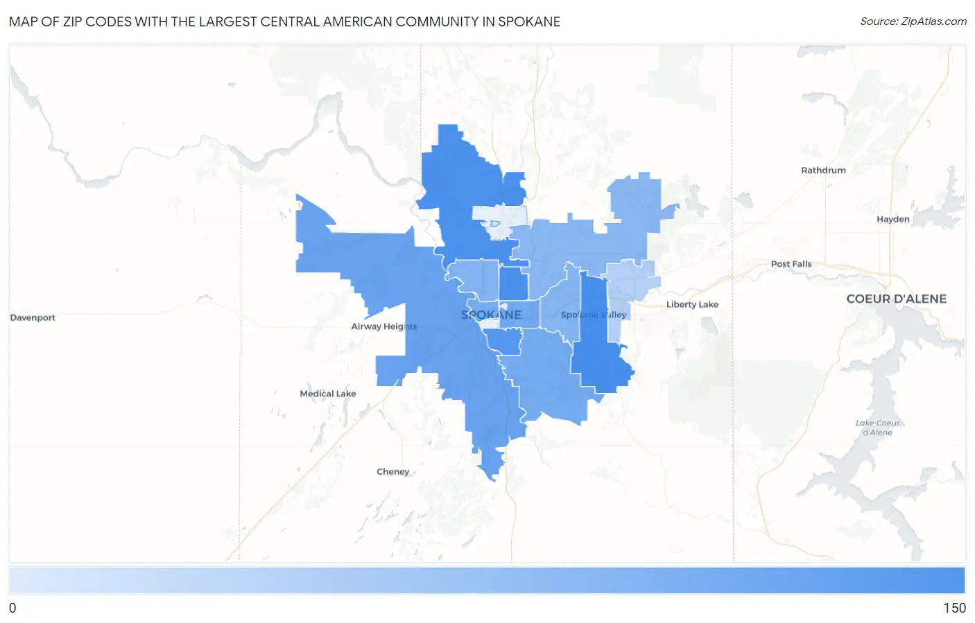 Zip Codes with the Largest Central American Community in Spokane Map