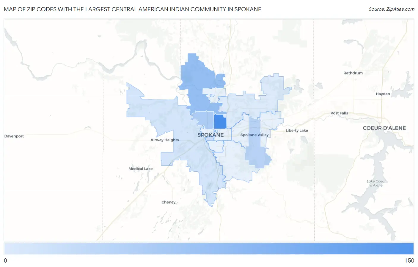 Zip Codes with the Largest Central American Indian Community in Spokane Map