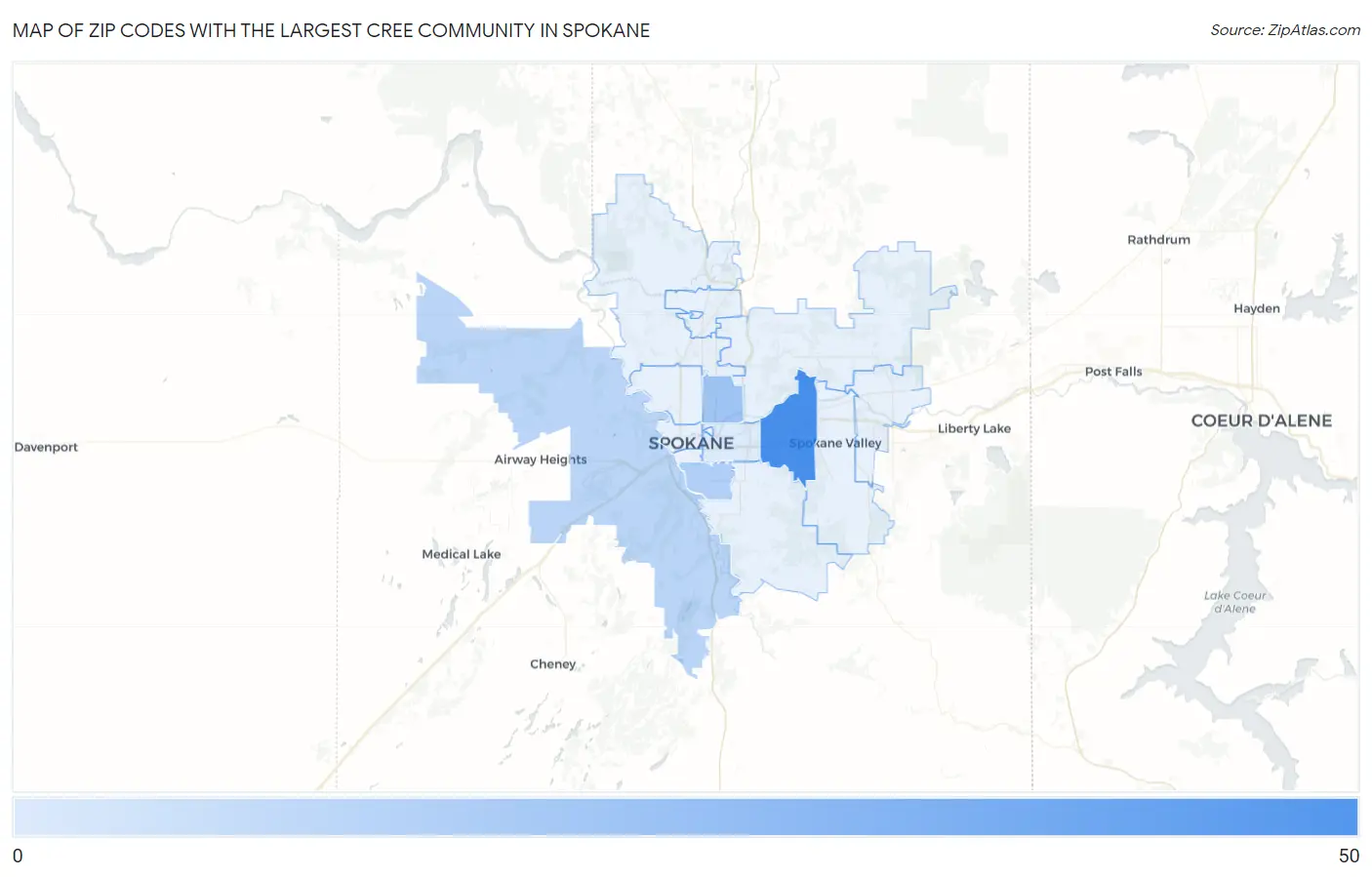 Zip Codes with the Largest Cree Community in Spokane Map