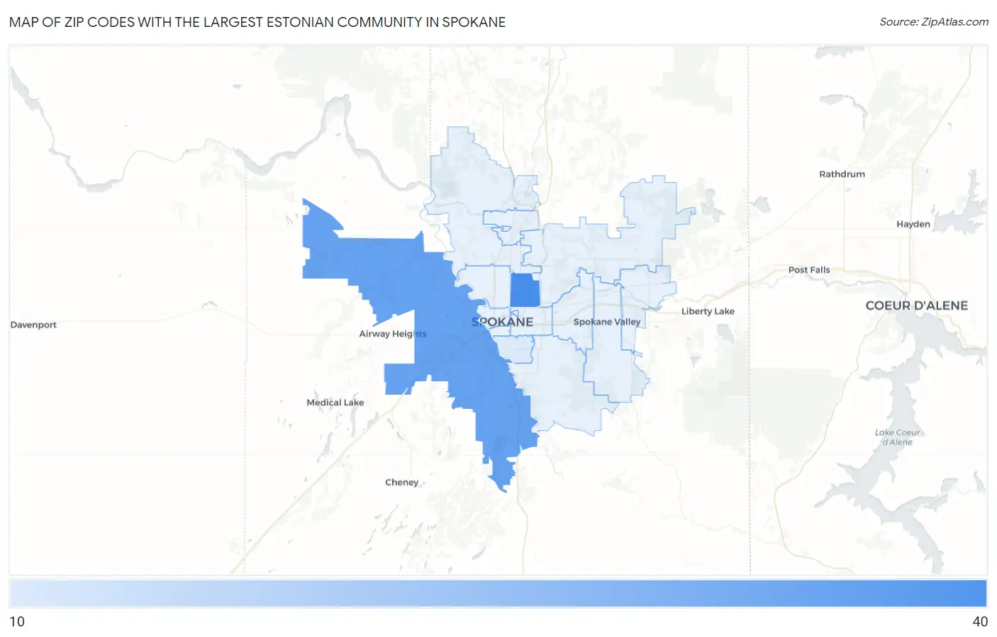 Zip Codes with the Largest Estonian Community in Spokane Map