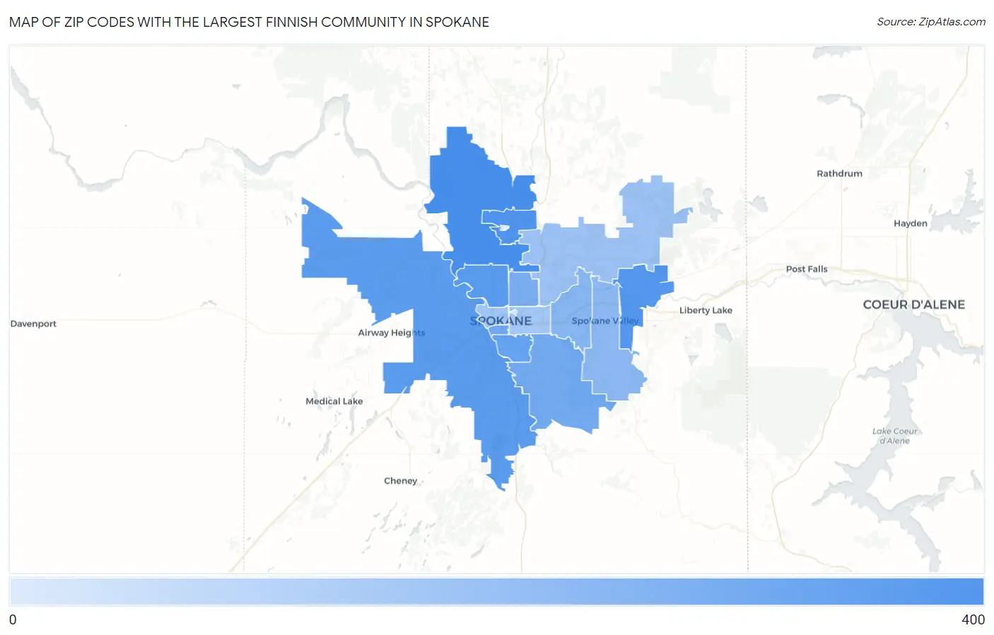 Zip Codes with the Largest Finnish Community in Spokane Map