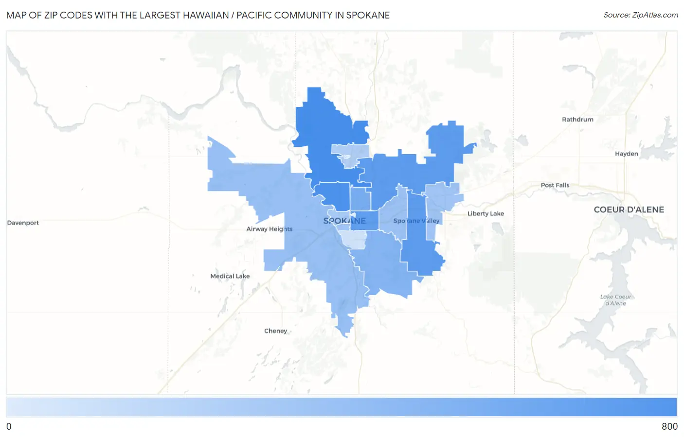 Zip Codes with the Largest Hawaiian / Pacific Community in Spokane Map