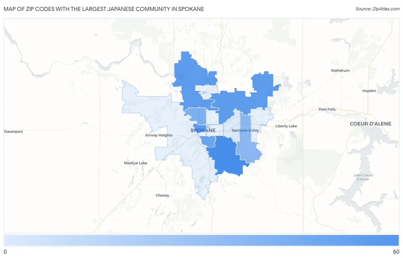 Zip Codes with the Largest Japanese Community in Spokane Map