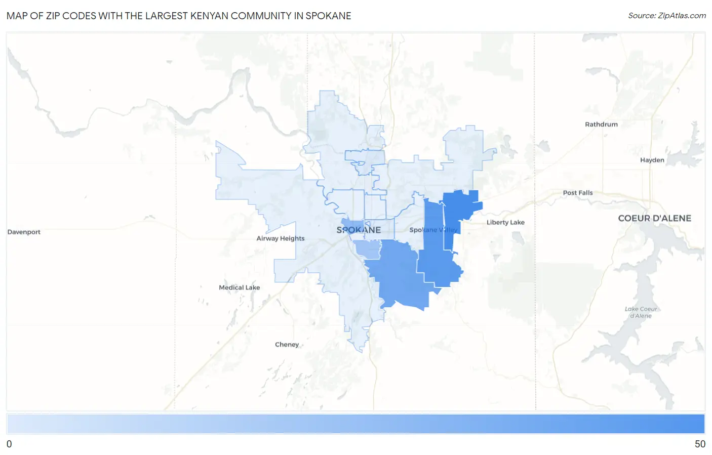 Zip Codes with the Largest Kenyan Community in Spokane Map