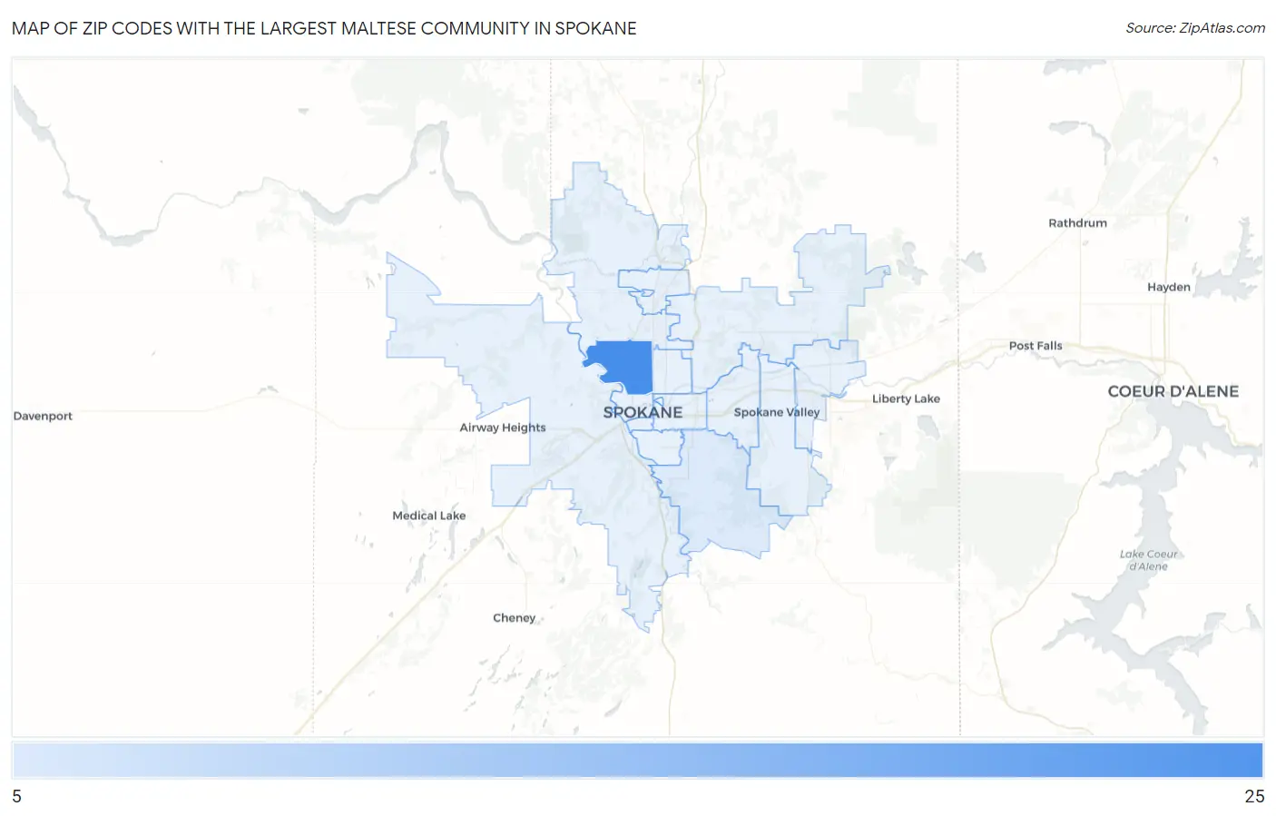 Zip Codes with the Largest Maltese Community in Spokane Map