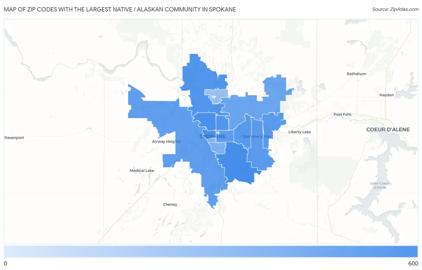 Zip Codes with the Largest Native / Alaskan Community in Spokane Map