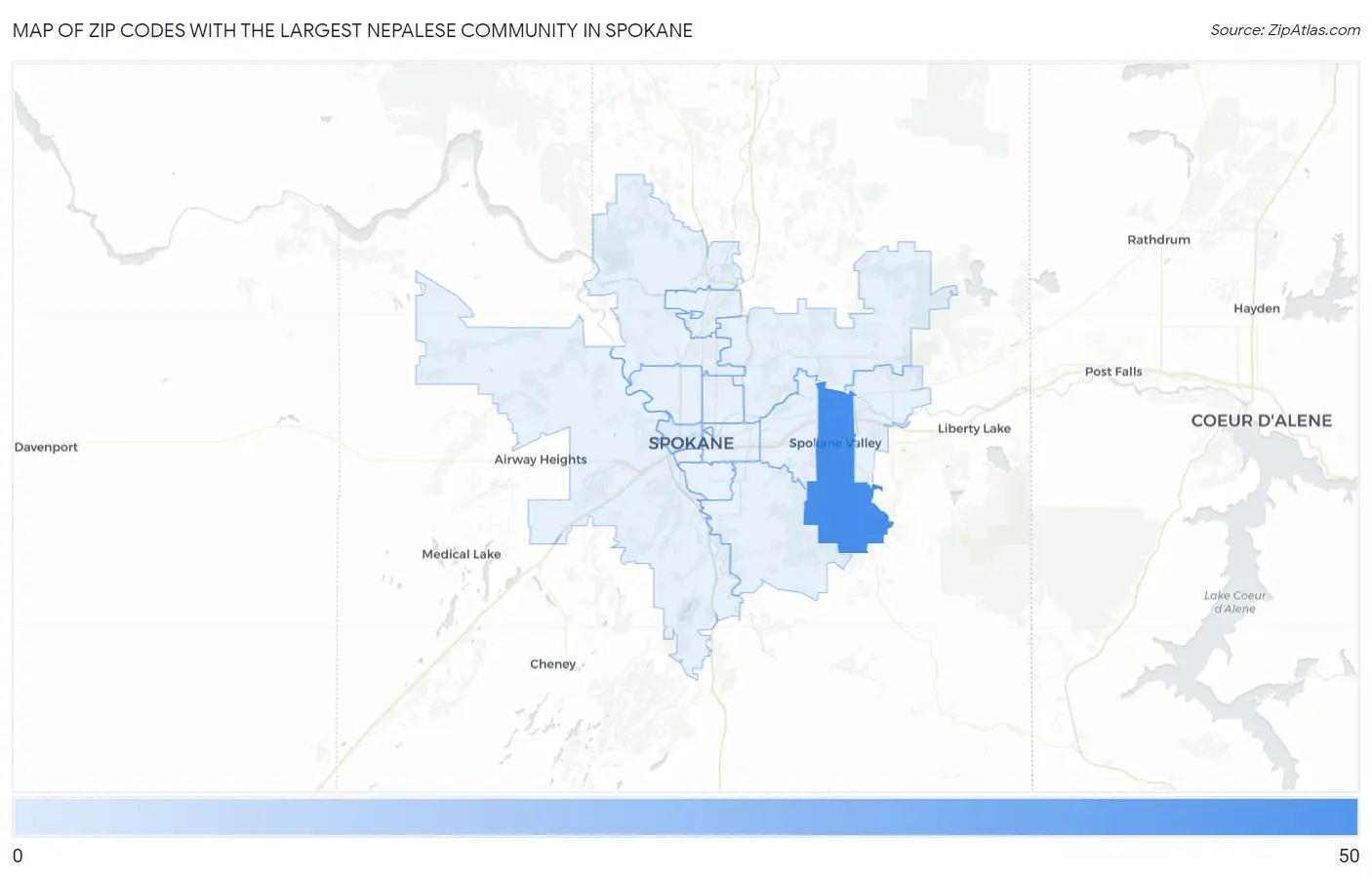 Zip Codes with the Largest Nepalese Community in Spokane Map