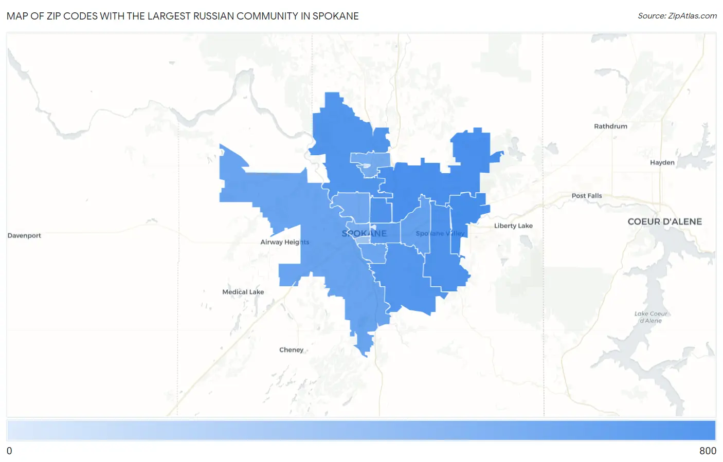 Zip Codes with the Largest Russian Community in Spokane Map