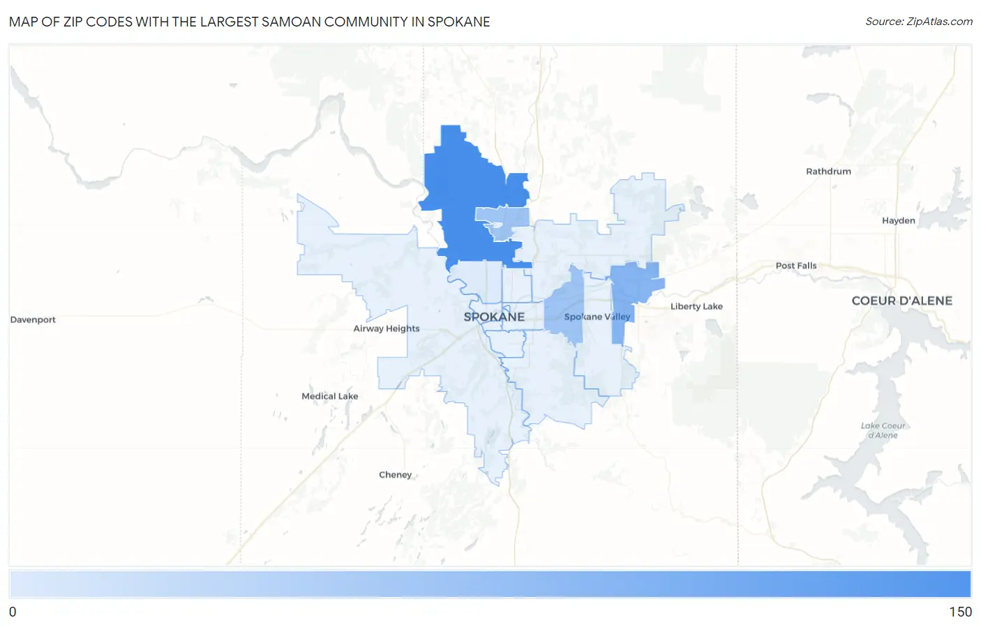 Zip Codes with the Largest Samoan Community in Spokane Map