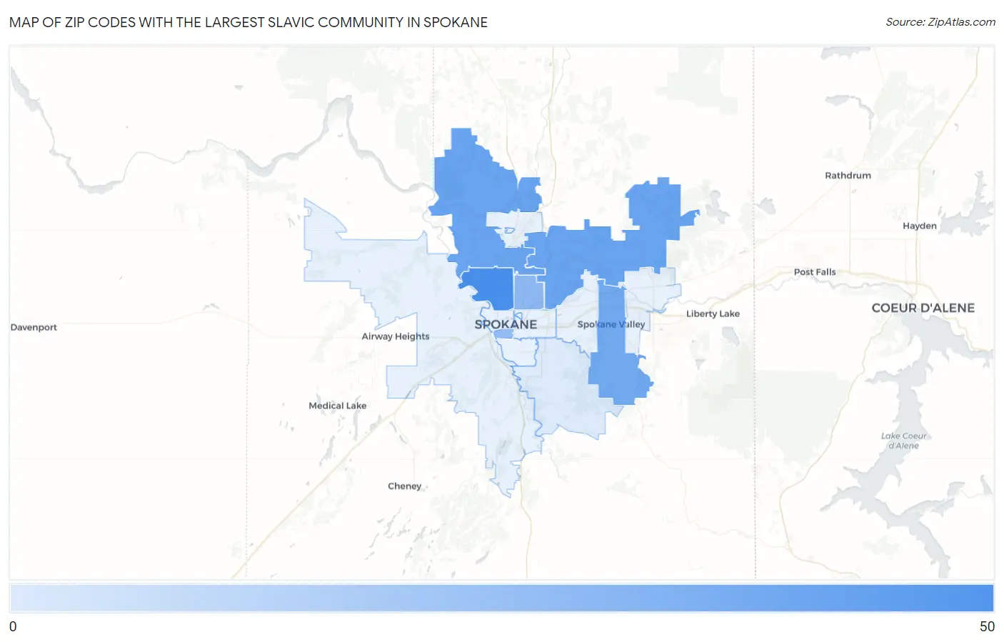 Zip Codes with the Largest Slavic Community in Spokane Map